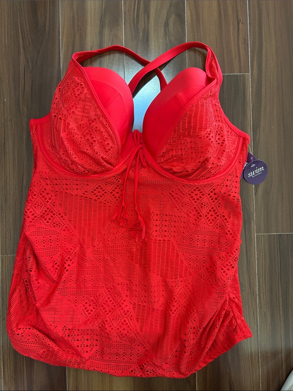 Size 38G Cacique Swim red lace bikini tankini top